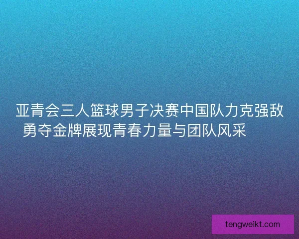亚青会三人篮球男子决赛中国队力克强敌勇夺金牌展现青春力量与团队风采🏀🥇